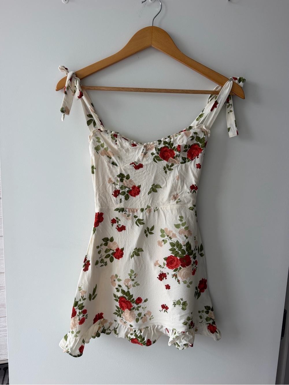 Realisation Par Ivory Mini Dress with Red Floral Print